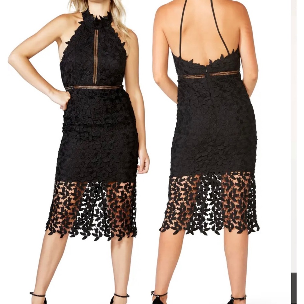 Bardot Gemma Black Halter Lace Sheath Dress